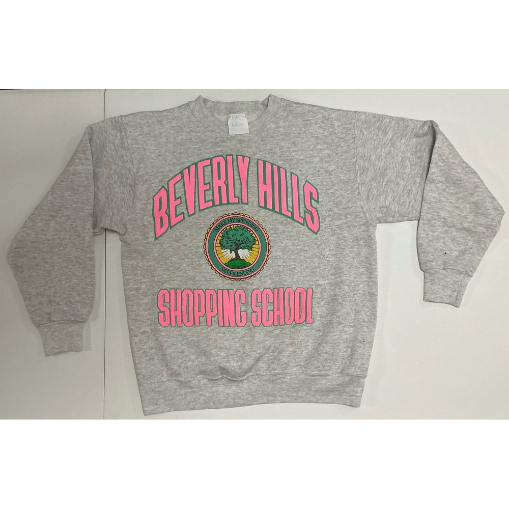 Beverly Hills Shopping School Graphic‎ Sweatshirt Gray Pink Crew Neck Sz. M